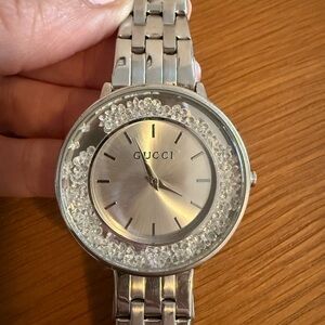 Gucci Silver Women's Crystal Bezel Bracelet Watch